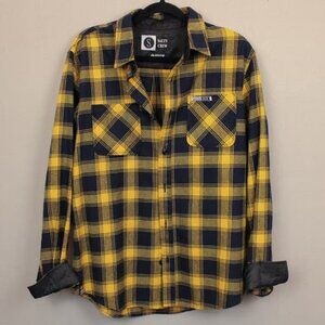 Salty Crew Tiller yellow and navy plaid flannel casual button down shirt-S